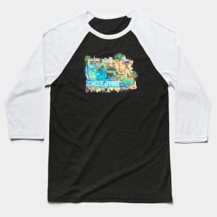 5Terre Illustrated Travel Map With Roads Baseball T-Shirt